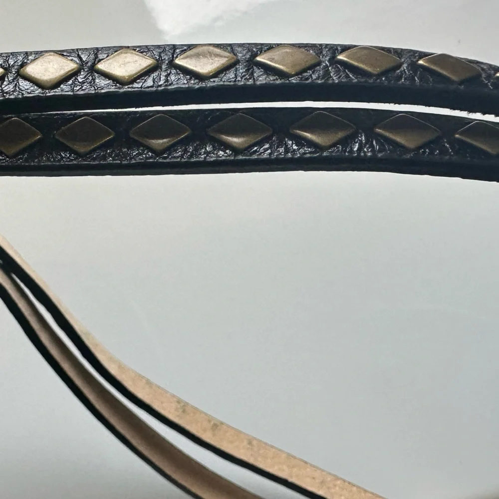 leatherock • black leather belt studded brass double layer western boho chic